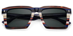 Large Square Frame Sunglasses With Blue and White Stripes