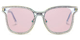 Half Rim Square Glasses With Decorated Shiny Diamonds