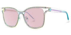 Half Rim Square Glasses With Decorated Shiny Diamonds