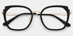 Black Metal Frame Glasses With Wide Size For Women