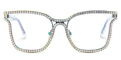 Half Rim Square Glasses With Decorated Shiny Diamonds