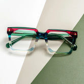 Big Rectangle Glasses With Transparent Green Temples