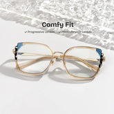 Beige Metal Frame Glasses With Wide Size For Women