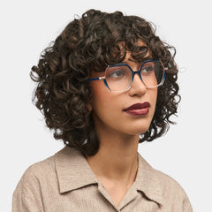 Alexia Mixed-Materials Square Blue Frame Glasses | Zeelool