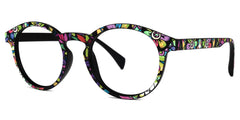 Street-Artist Round Eyeglasses and Purple-Floral Frames