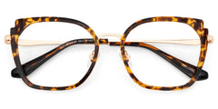 Tortoise Metal Frame Glasses With Wide Size For Women