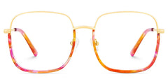 Wade is a pair of square eyeglasses. Its lower frame and temples feature a captivating red floral pa