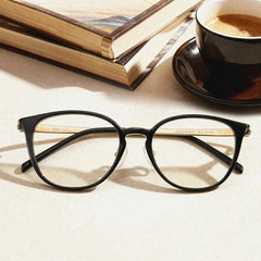 Amanda Rectangle Black Frame Glasses with Gold Trim | ZEELOOL
