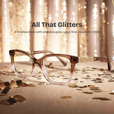 Finnian Square Clear Brown Glasses Frames with Glitter Fabric | ZEELOOL