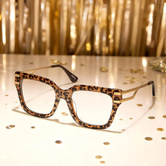 Square Cat-Eye Glasses With Brown Leopard Pattern
