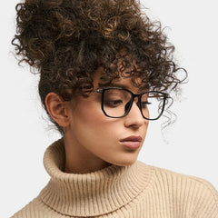 Fezell Square Black Eyeglasses and Thin Wide Frames