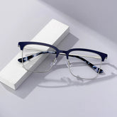 Cleo Blue Silver Frame Glasses with Browline Frame Online | ZEELOOL