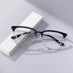 Cleo Blue Silver Frame Glasses with Browline Frame Online | ZEELOOL