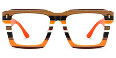 Large Square Prescription Glasses With Orange Brown Stripes
