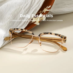 Browline Tortoise Eyeglasses- Ellis Mixed Frame Glasses
