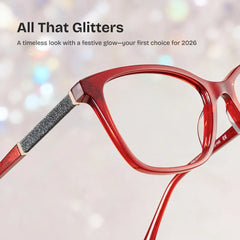 Finnian Red Square Glasses Frames with Black Glitter Fabric | ZEELOOL