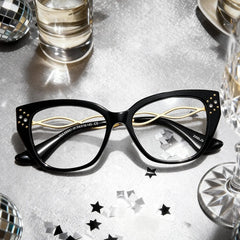 Alma Butterfly Black Glitter Eyeglasses | ZEELOOL
