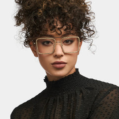 Diva Frame Glasses, Gold Glitter Sparkle Square Eyeglasses