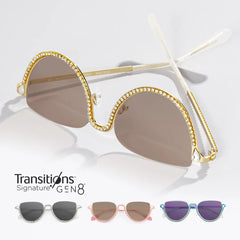 Half Frame Cat Eye Glasses With Shiny Diamonds