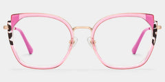 Pink Metal Frame Glasses With Wide Size For Women