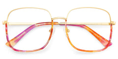 Wade is a pair of square eyeglasses. Its lower frame and temples feature a captivating red floral pa