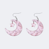 Pink Clear Moon Earrings with Sparkling Stars