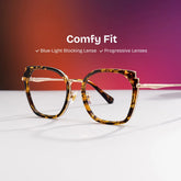 Tortoise Metal Frame Glasses With Wide Size For Women