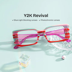 Women's Rectangle Eyeglasses Frames With Red and Green Color