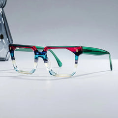 Big Rectangle Glasses With Transparent Green Temples