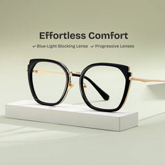 Black Metal Frame Glasses With Wide Size For Women