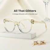 Kiera Cat-eye Pastel Green Glasses Frames in Clear Gradient Glitter