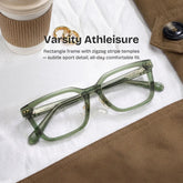 Remy Green Rectangle Glasses | Nostalgic Varsity Athleisure