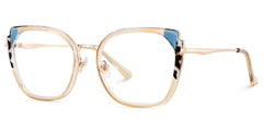 Beige Metal Frame Glasses With Wide Size For Women