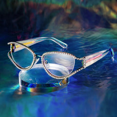 Ladies's Cat Eye Glasses With Shiny Diamonds
