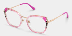 Pink Metal Frame Glasses With Wide Size For Women