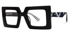 Tiffaney Black Square Glasses with Black Denim Temples