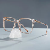 Thin Beige Frame Glasses With Square Shape