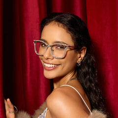 Half Rim Square Glasses With Decorated Shiny Diamonds