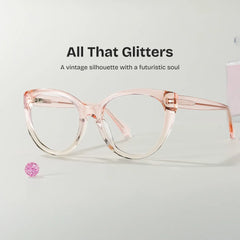 Kiera Light Pink Glitter Cat Eye Glasses Frames | ZEELOOL