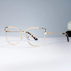 Square Metal Glasses With Pink and Tortoise Color