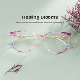Chanty Floral Eyeglass Frames - Purple Round Mixed Glasses | ZEELOOL