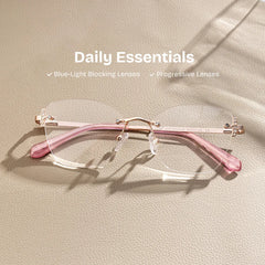 Pink Rectangle Jaxon Eyeglasses with Rimless | Zeelool