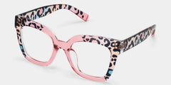 Malcolm Pink Leopard Print Square Frame Glasses for Women