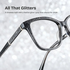 Finnian Square Black Glitter Glasses Frames for Women | ZEELOOL