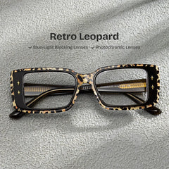 Women's Rectangle Eyeglasses Frames With Leopard Color