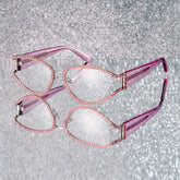 Ladies's Cat Eye Glasses With Shiny Pink Diamonds