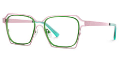 Foday Pink Green Metal Frame Glasses With Geometric Shape