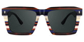 Large Square Frame Sunglasses With Blue and White Stripes