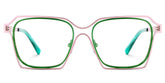Foday Pink Green Metal Frame Glasses With Geometric Shape