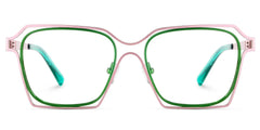Foday Pink Green Metal Frame Glasses With Geometric Shape